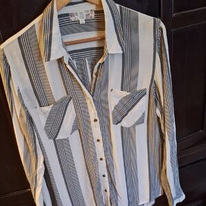 Pink Rose Gray and White Striped Shirt